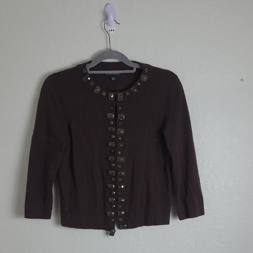 Banana Republic Brown Wool Blend  Cardigan with Embellished Neckline Size M